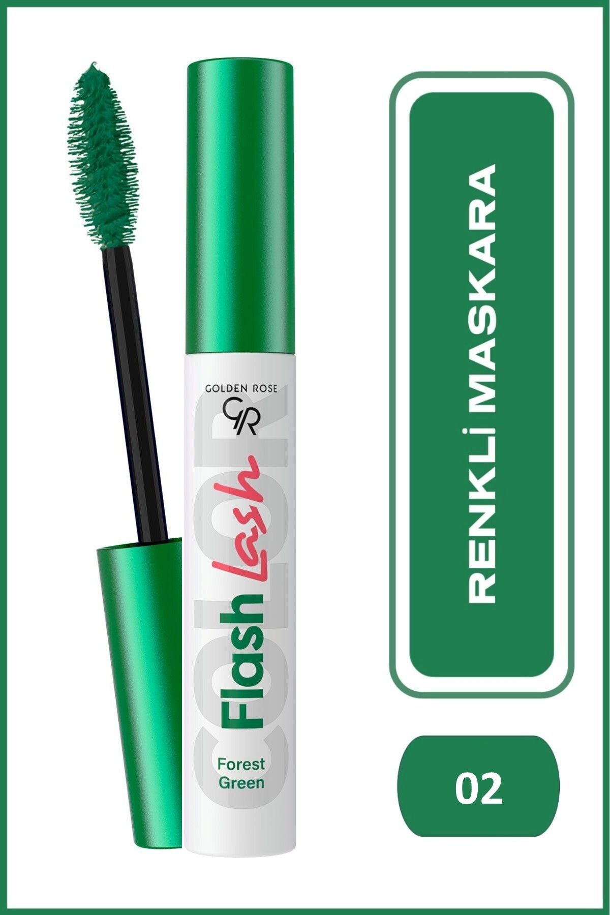 Golden Rose Suya Dayanıklı,Hacim Veren Flash Lash Renkli Maskara-02 Forest Green