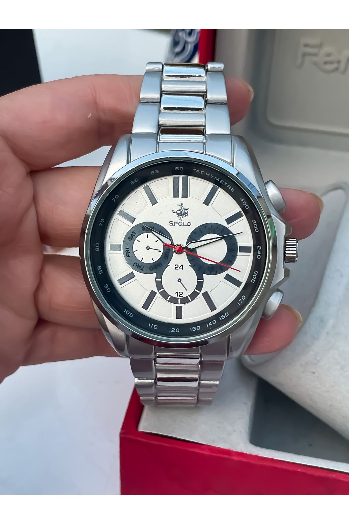 S.POLO Yeni Sezon Gümüş Renk Metal Kordon Erkek Kol Saati Bileklik Hediyeli Babalar Günü Hediyesi - Görsel 2
