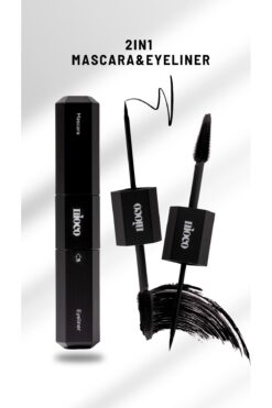 NİOCO 2in1 Çift Taraflı Maskara Eyeliner Hacim Veren Kıvırıcı Etkili Rimel Keçe Uçlu Eyeliner-Siyah