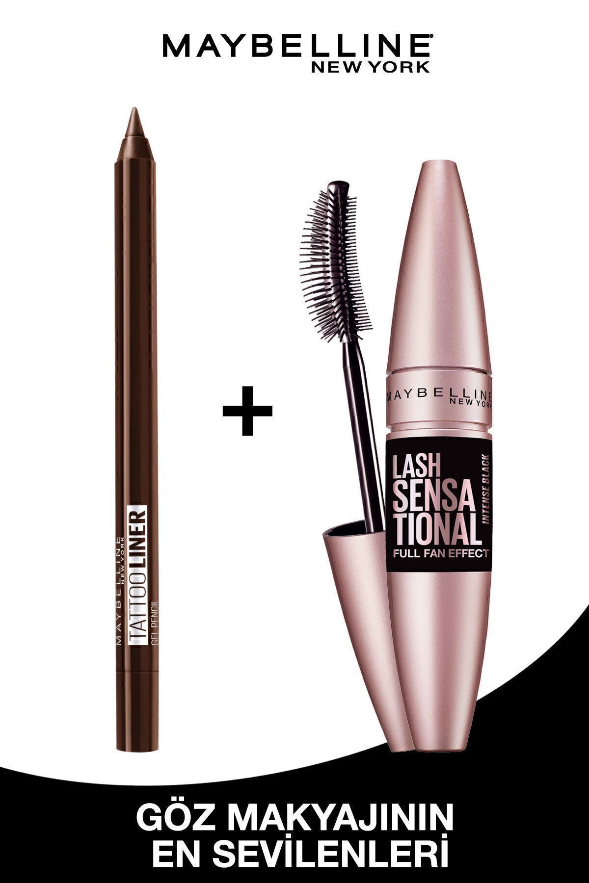 Maybelline New York Lash Sensational Yelpaze Etkili Ekstra Siyah Maskara & Tattoo Liner Jel Göz Kalemi - 911 Kahverengi