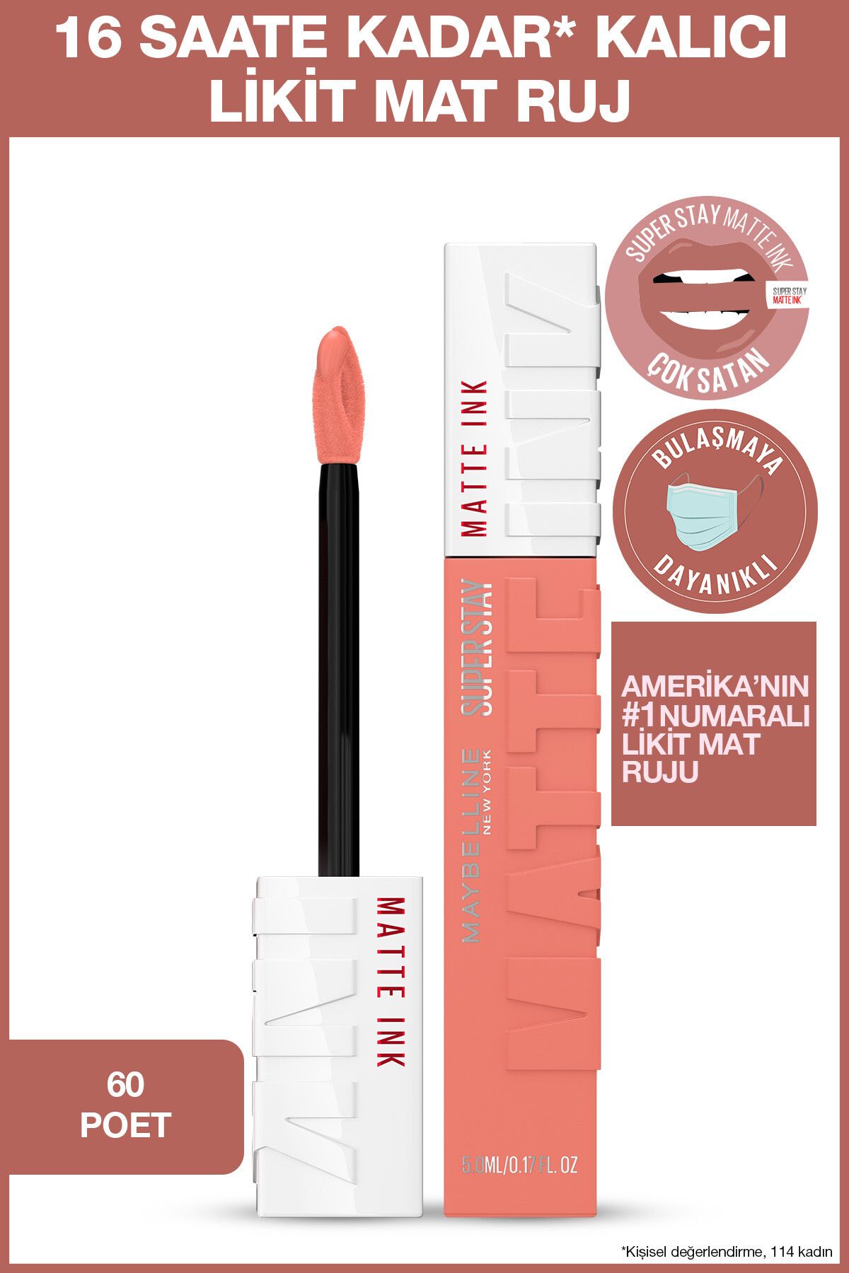 Maybelline New York Super Stay Matte Ink Unnude Likit Mat Ruj - 60 Poet - Nude
