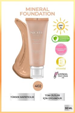 NOTE Mineral Foundation Spf 15 Yoğun Kapatıcı Saten Bitişli Fondöten - 402 Orta Açık