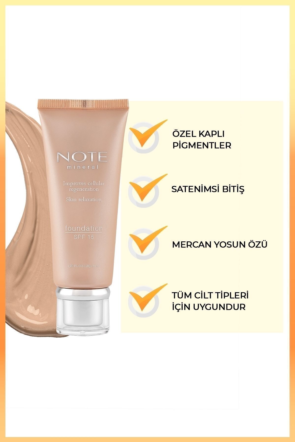 NOTE Mineral Foundation Spf 15 Yoğun Kapatıcı Saten Bitişli Fondöten - 402 Orta Açık - Görsel 2
