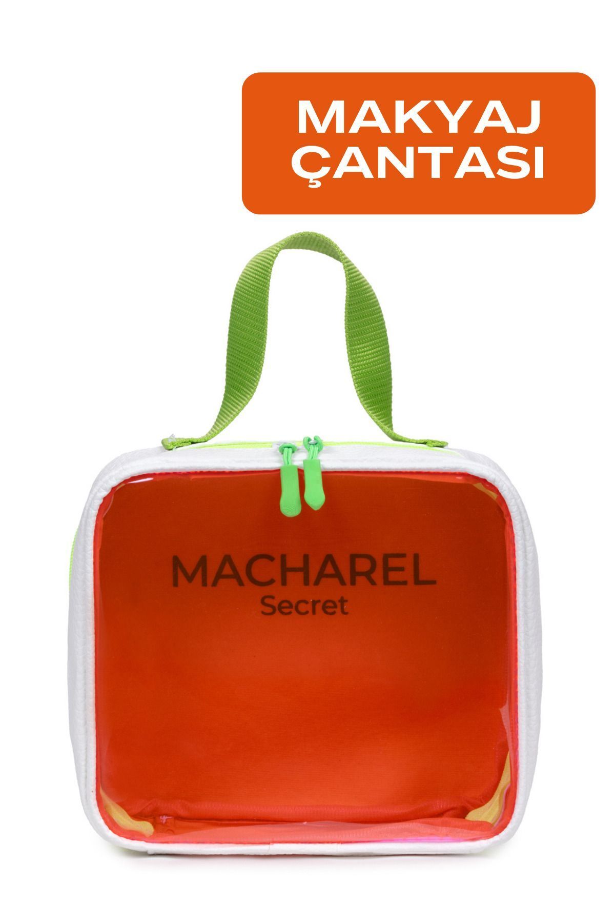 Macharel Secret Cilt Bakım Ve Makyaj Çantası Taşınabilir Şeffaf Büyük Boy Pembe/yeşil