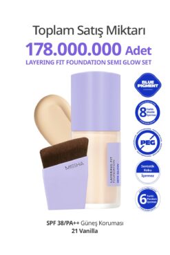 Missha Yarı Parlak Bitişli Nemlendirici Fondöten + Fırça Layering Fit Foundation Semi Glow Set No21 Vanilla
