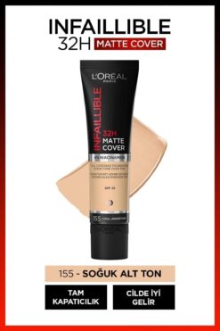 L'Oreal Paris Infaillible 32h Matte Cover Yüksek Kapatıcı Fondöten - 155 Soğuk Alt Ton