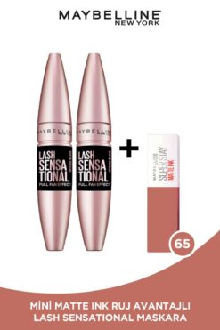 Maybelline New York 2'li Lash Sensational Ekstra Siyah Maskara+ Mini Super Stay Matte Ink Likit Mat Ruj 65 Seductress
