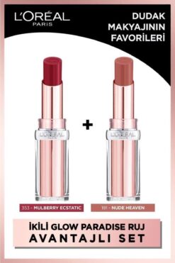 L'Oreal Paris Glow Paradise Balm-in-lipstick Işıltı Veren Ruj 2li Set - 353 Mulberry Ecstatic & 191 Nude Heaven
