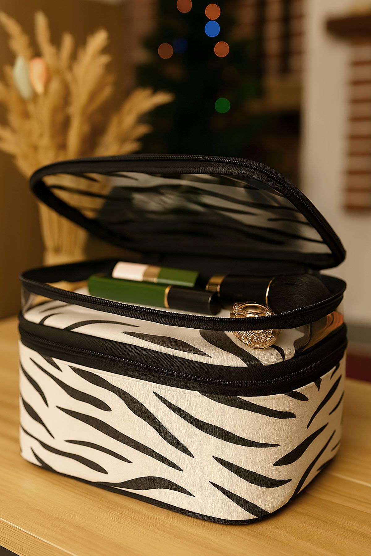 Ankaflex Kadın Makyaj Çantası Iki Geniş Bölmeli Askılı Katlanabilir Bakım Seyahat Organizer Makyaj Çantası - Görsel 2