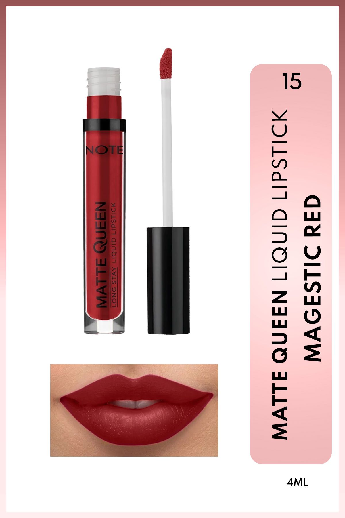 NOTE Matte Queen Lipstick Kalıcı Mat Likit Ruj - 15 Magestic Red - Kırmızı