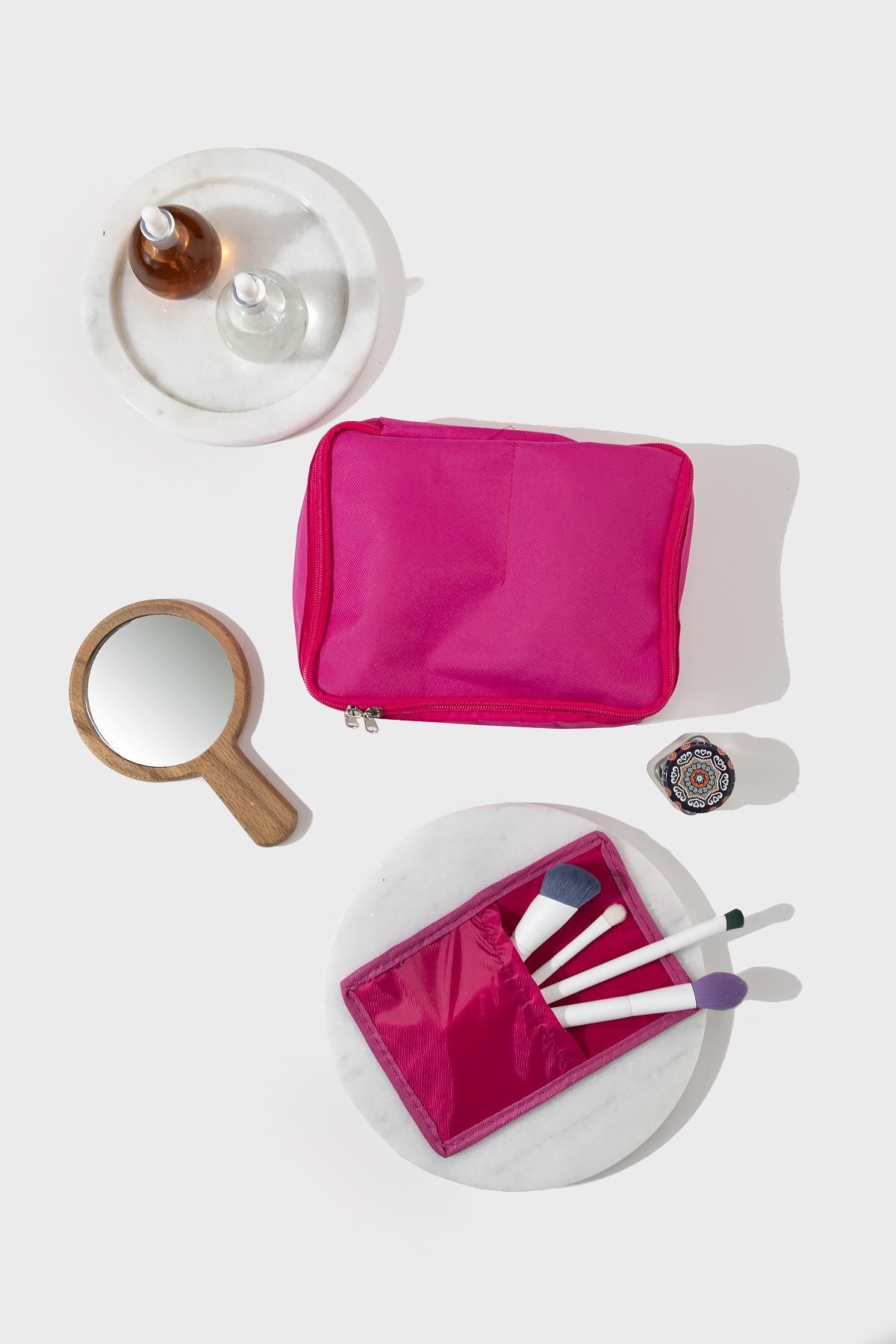 Pharma Acqua Fuşya - 4 Bölmeli Makyaj Çantası | Bakım Seyahat Makyaj Kozmetik Organizer Çanta - Görsel 2