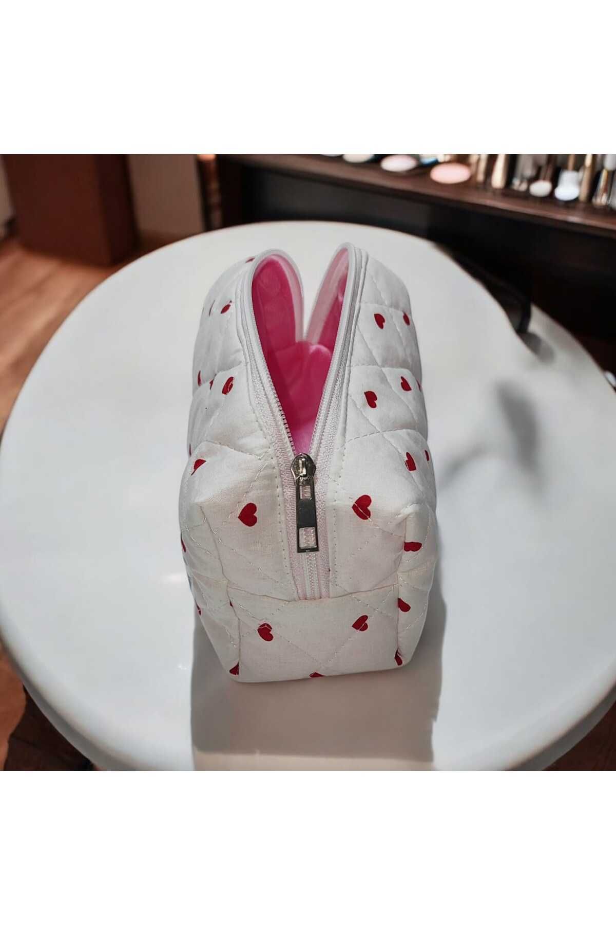 mc.pierobaby Kalp Desenli, Makyaj Çantası, Kalem Çantası - Görsel 2