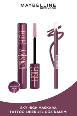 Maybelline New York Lash Sensational Sky High Burgundy Haze Maskara & Tattoo Liner Jel Göz Kalemi Berry Bliss Mürdüm