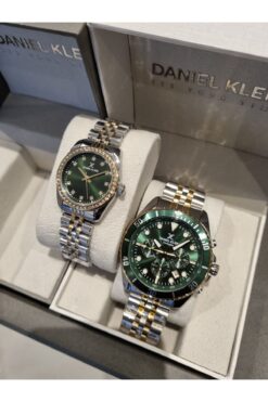 Daniel Klein Sarı Çelik Bilezik  Yeşil kadran Sevgili Kol Saati 2 li