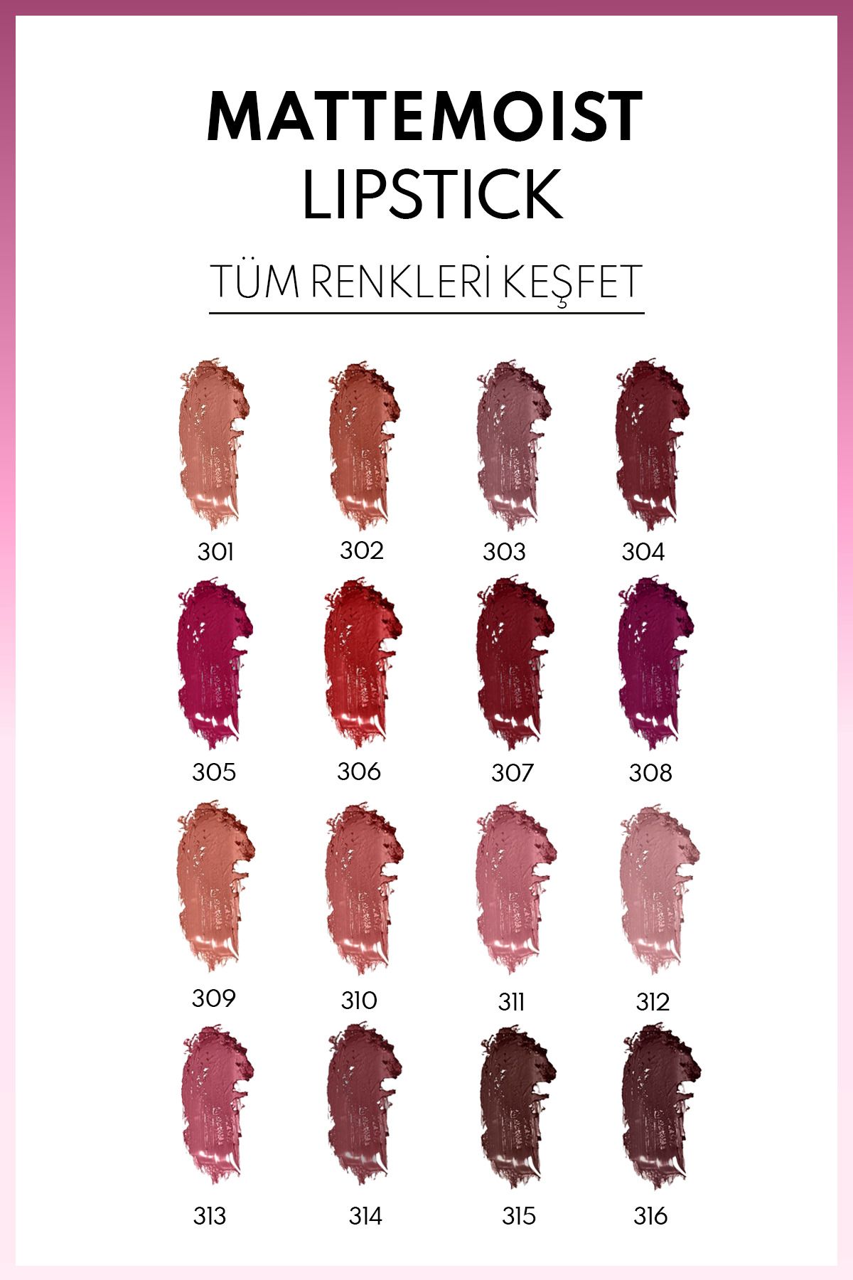 NOTE Mattemoist Lipstick Mat Bitişli Ruj 308 Brand - Koyu Mor - Görsel 2