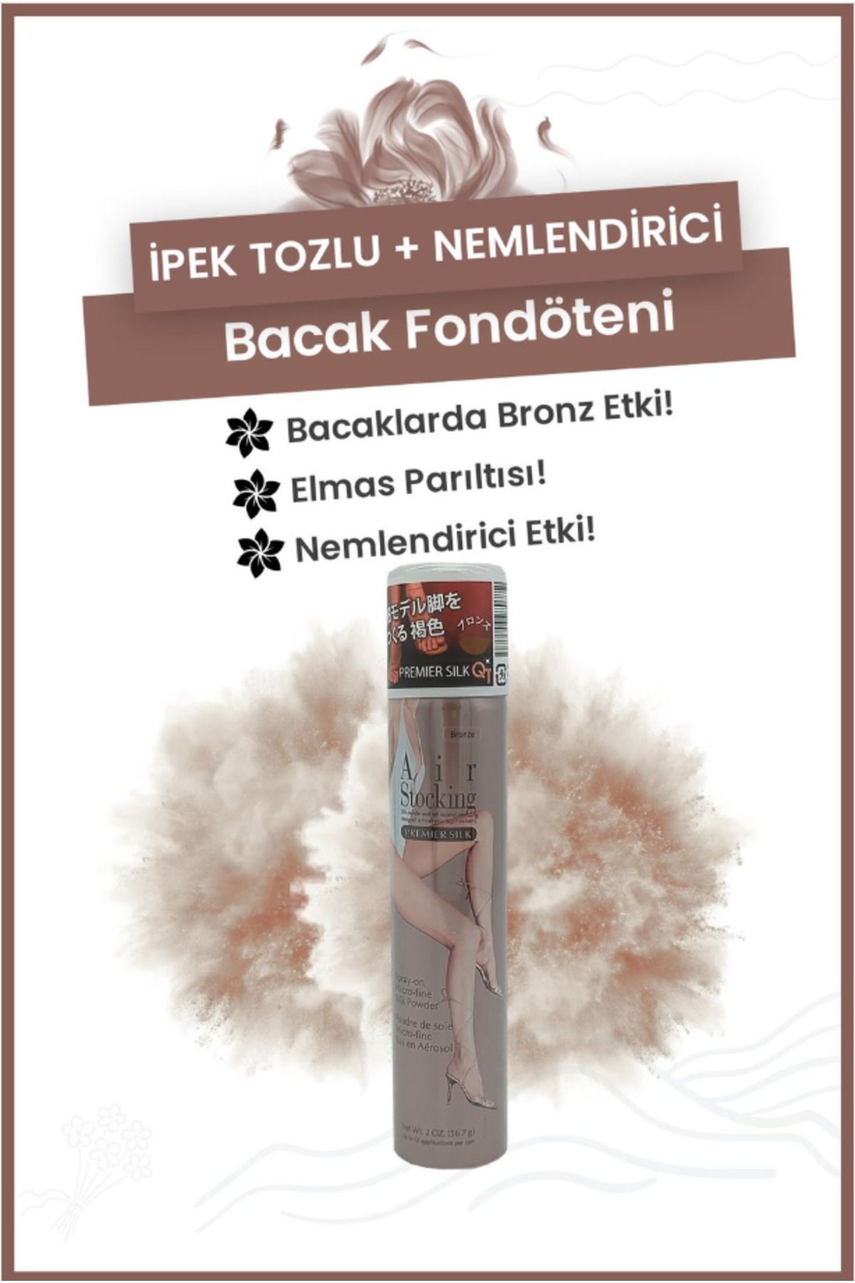 Tuana Kozmetik Air Stocking Ipek Tozlu, Nemlendirici, Bacak Spreyi Bronzlaştırıcı Etki Vücut Sprey 56.7g Bronze - Görsel 2