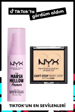 NYX Professional Makeup Marshmellow Soothing Primer Makyaj Bazı & Can’t Stop Won’t Stop Matlaştırıcı Pudra- Light