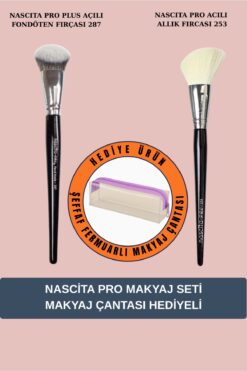 nascita Pro Açılı Allık Fırçası Nasbrush253 Pro Plus Açılı Fondöten Fırçası Makyaj Çantası Hediyeli.