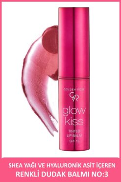 Golden Rose Glow Kiss Tinted Shea Yağı,Hyaluronik Asit Ve Vitamin E İçeren Renkli Dudak Balmı - 03 Berry Pink