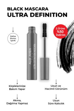 Alix Avien Dolgun Kirpik, Kıvrım Ve Hacim Verici Kalıcı Etkili Siyah Maskara - Ultra Definiton Mascara Black