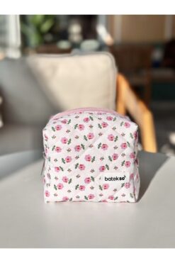 Batekso Minik Pembe Çiçek Desenli Makyaj Çantası - Küçük Boy