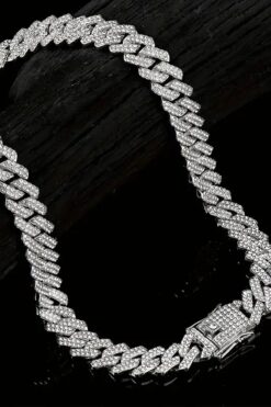laria jewelry Taşlı Büyük Küba Zincir Kolye Silver
