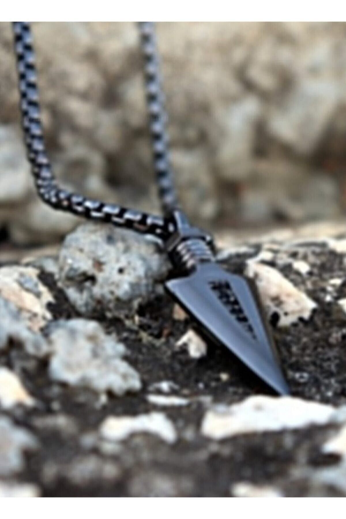 ERKEK KOLYE STORE Triagle Ok Ucu Erkek Siyah Kolye(SİYAH)