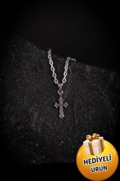 Piercing Market Steel & Silver Erkek Gümüş Renk Haç Figürlü Tasarım Kolye