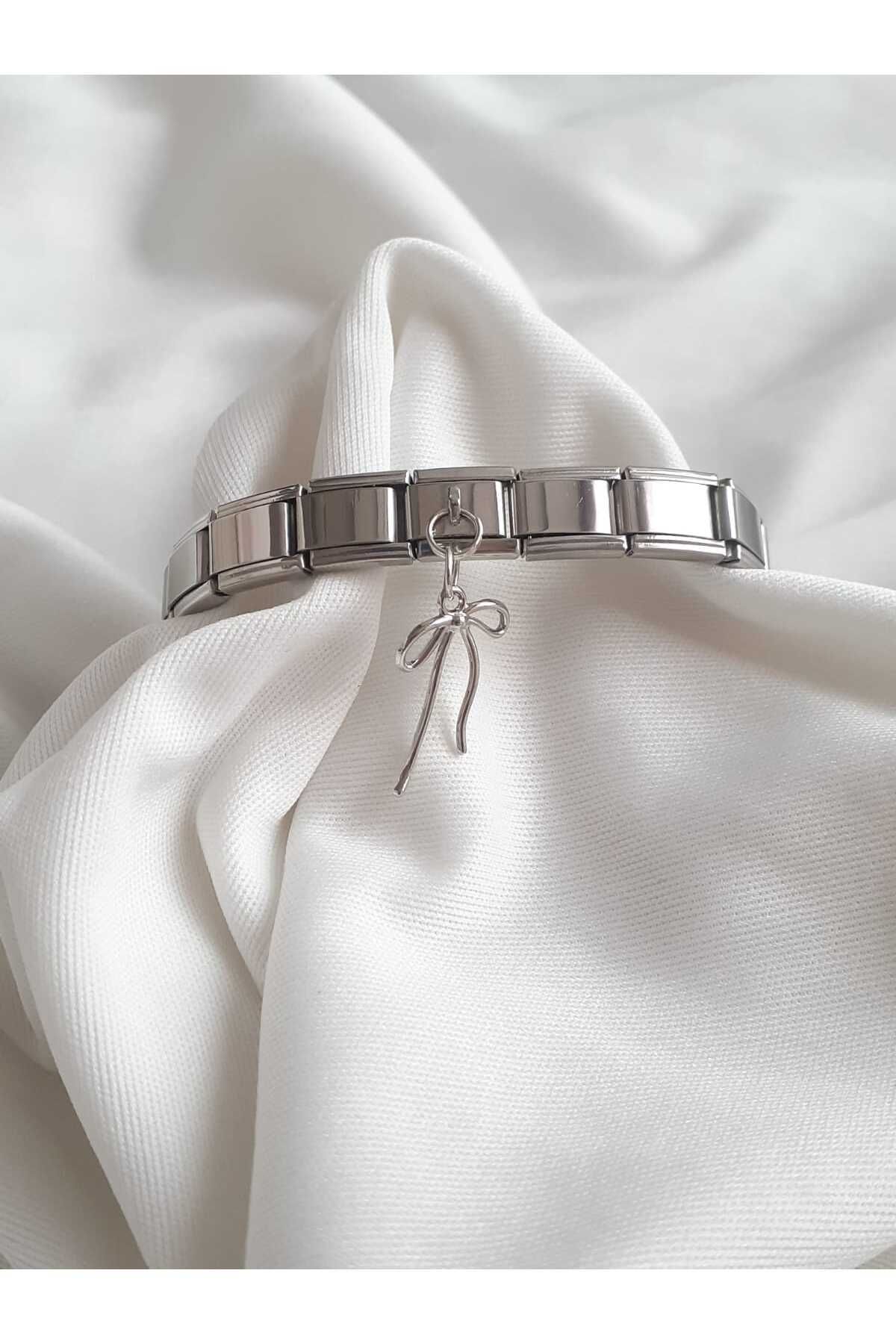 bijoux uniques Çelik Kurdele Fiyonk İtalyan Charm Bileklik - Görsel 2