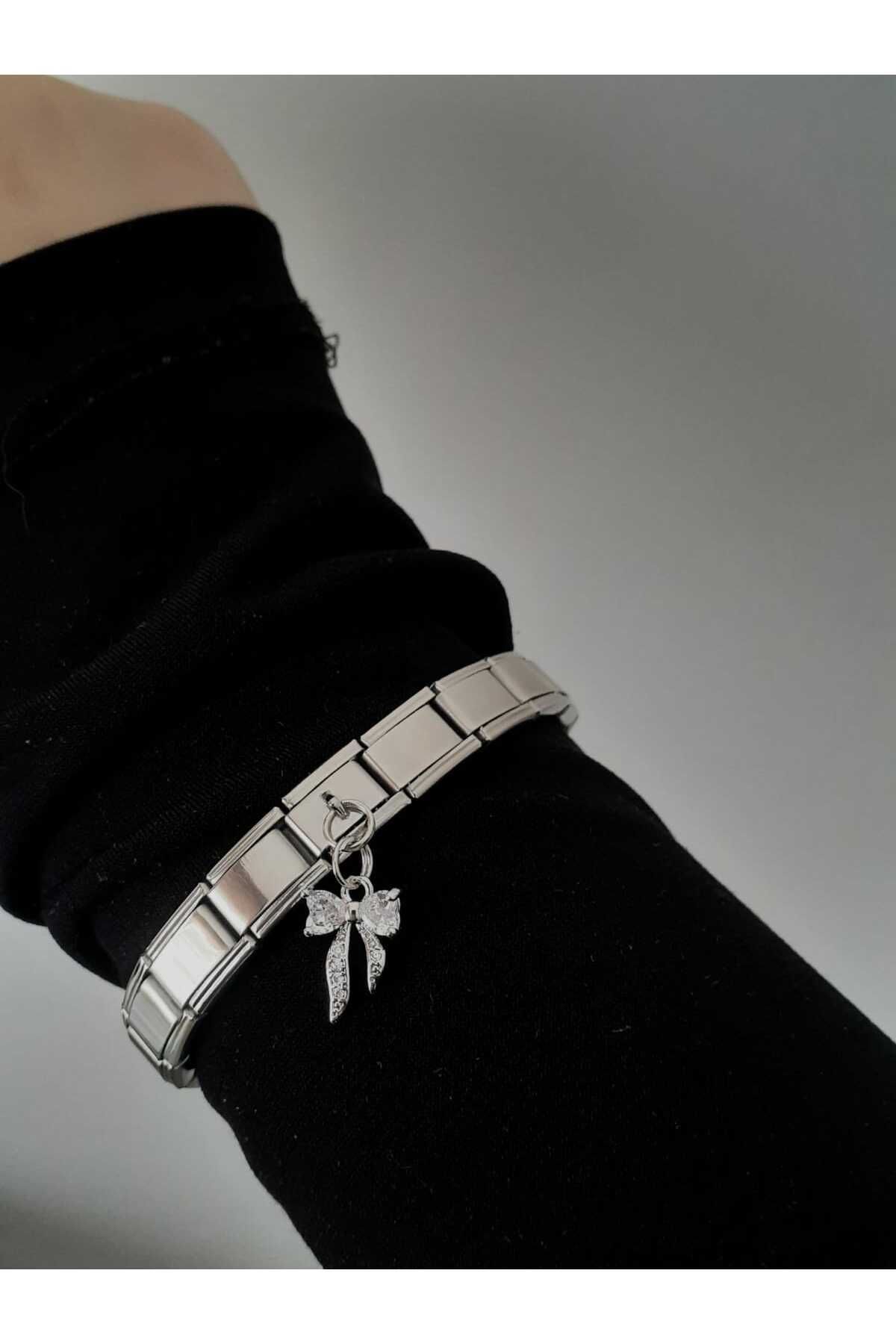 bijoux uniques Çelik Taşlı Kurdele İtalyan Charm Bileklik