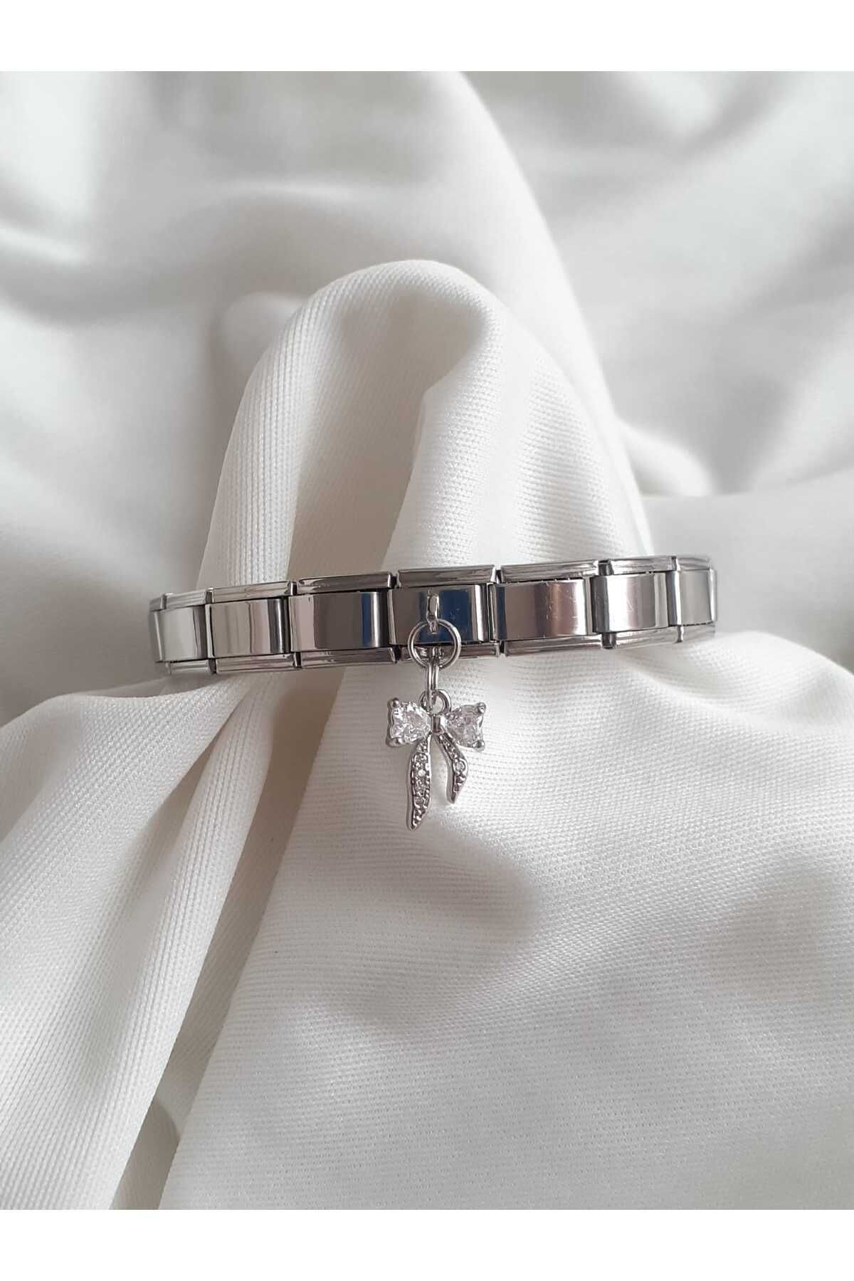 bijoux uniques Çelik Taşlı Kurdele İtalyan Charm Bileklik - Görsel 2