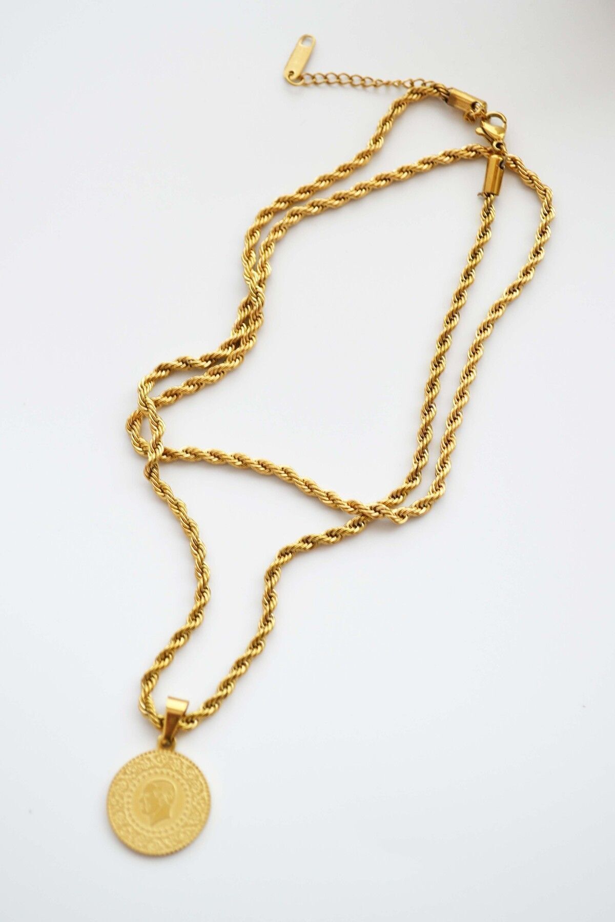 Dia Collet Çelik Altın Kaplama Burgu Halat Zincir 50 cm Liralı Kolye