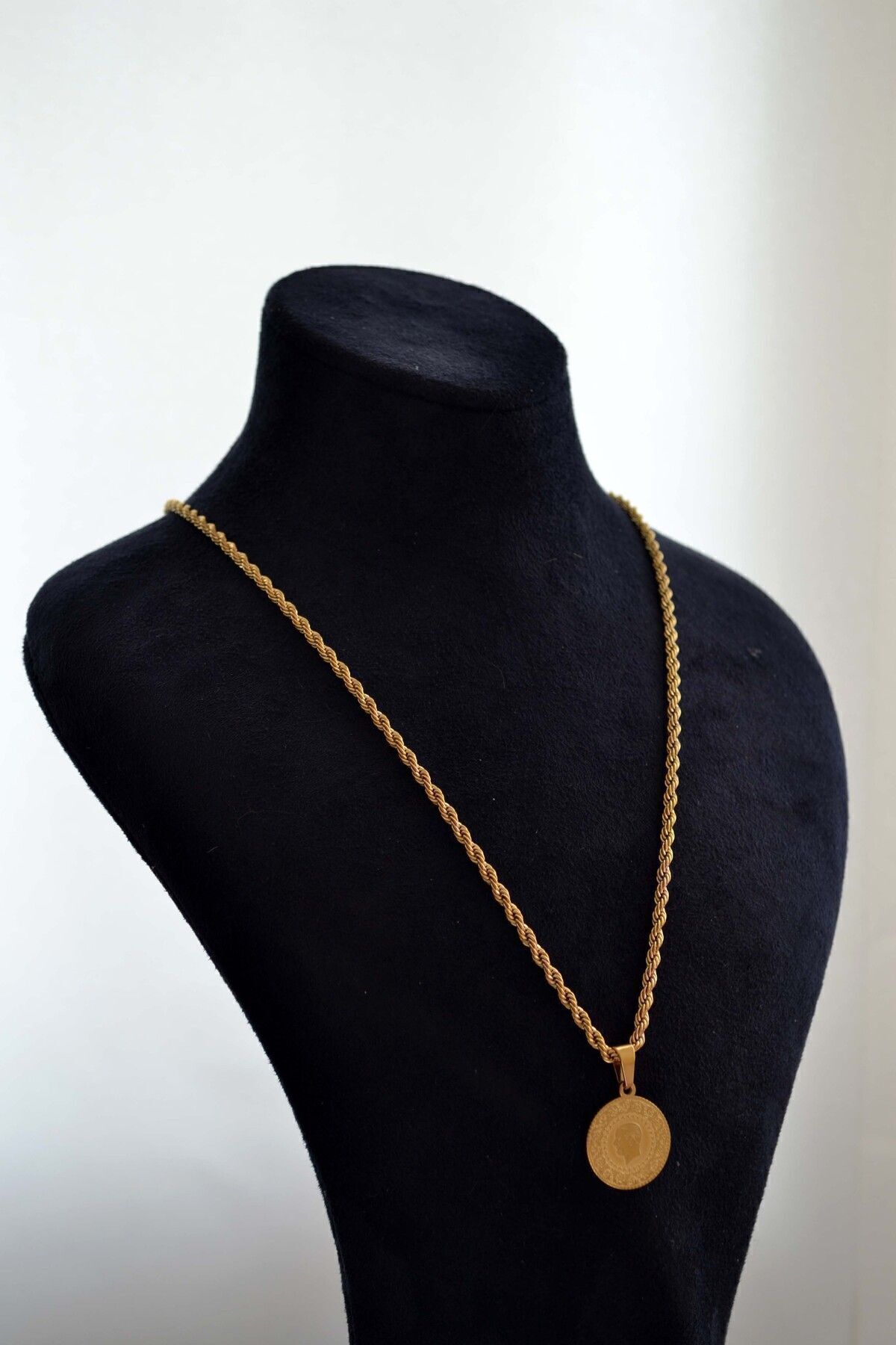 Dia Collet Çelik Altın Kaplama Burgu Halat Zincir 50 cm Liralı Kolye - Görsel 2