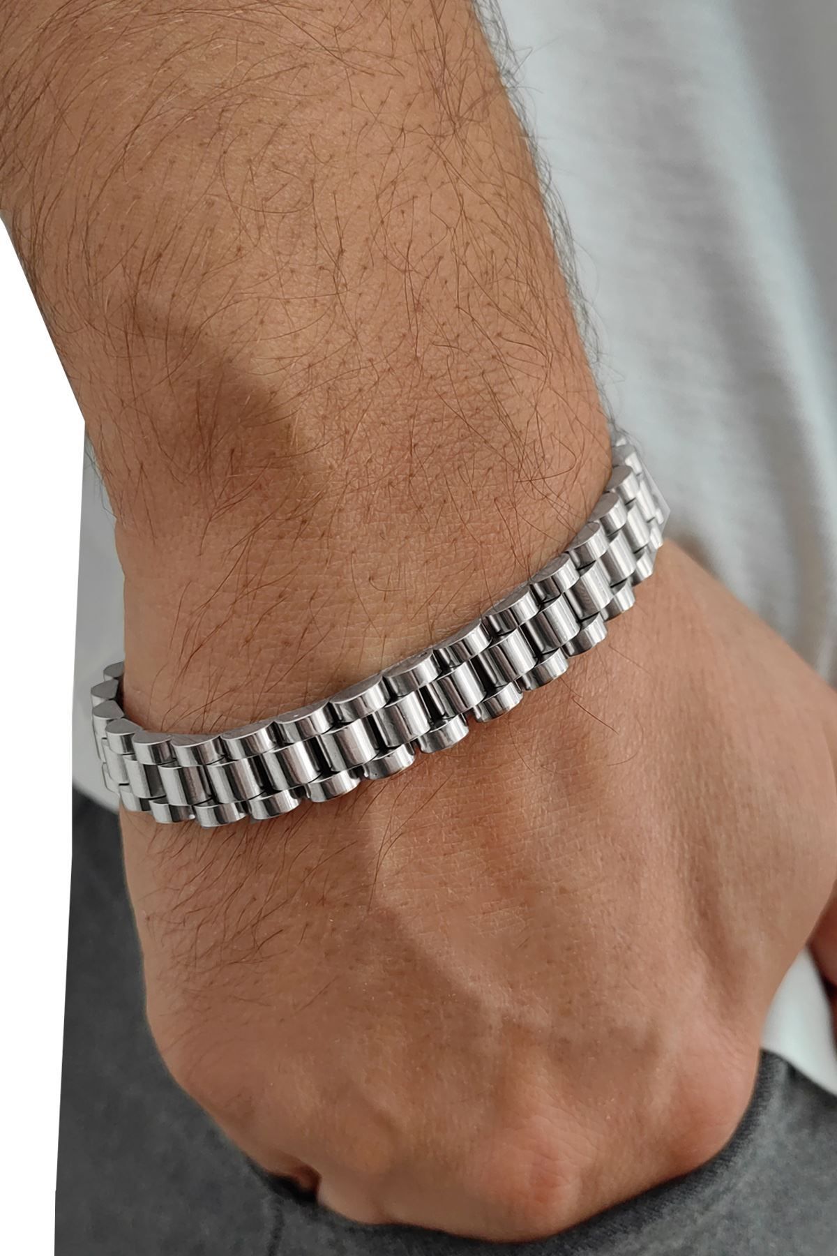 Chavin Gri 316 L Çelik 10 Mm. Parlak Ve Mat Erkek Bileklik Ed02 - Görsel 2