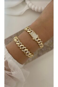 Parla Gold zirkon taşlı 14 ayar altın kaplama gurmet bileklik