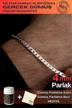 OSMANLI GÜMÜŞ Erkek Gümüş Bileklik - 925 Ayar Ezme Gurmet Gümüş Bileklik 4mm