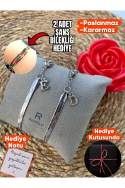 ruvelu Kararmaz Çelik 2’li Harfli Italyan Arkadaş, Sevgili, Çift Bilekliği Paslanmaz Gümüş Renk