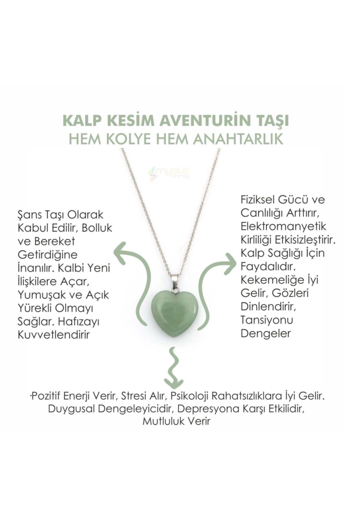 Mystic Energy Doğal Taş Aventurin Taşı Kalp Kesim Ister Kolye Ister Anahtarlık | Hediyelik Doğaltaş