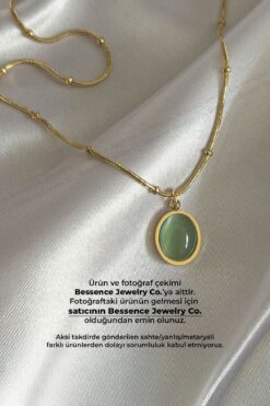 Bessence Jewelry Co ÇELİK SU YEŞİLİ KEDİ GÖZÜ KOLYE