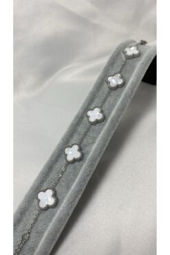 QUATTRO ACCESSORİO Beyaz Yoncalı Sedefli Çelik Bileklik