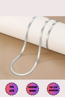 Satürn Silver Kuyumculuk Çelik Yassı Zincir Italyan Çelik Kolye Ve Bileklik Set 316l Kararmaz Çelik Unisex