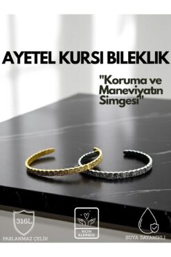 KT AKSESUAR Ayetel Kürsi Yazılı Bileklik Paslanmaz Çelik Ayarlanabilir Çift Erkek/Kadın Bileklik