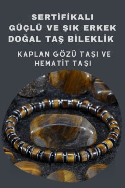Ssilhoutte Doğaltaş Güçlü Ve Şık Erkek Doğal Taş Bileklik Sertifikalı Kaplangözü Taşı Ve Hematit, Hediye Bileklik