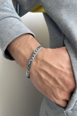 The Collection Unisex Kararmaz Kalın Gümüş Çelik Bileklik