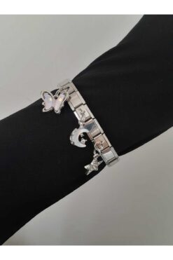 bijoux uniques Kelebek&Ay&Yıldız Figürlü Çelik italyan charm bileklik