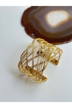 YOUES JEWELRY Kalın Kelepçe Bilezik Ayarlanabilir Bileklik Unisex Gold Kadın Kelepçe
