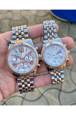 ÇENÇEN Gümüş Altın M Kors Model Çift Saat"/ " Sevgili Saatleri " Metal Kordon Dokunmatik Led Kol Saatleri