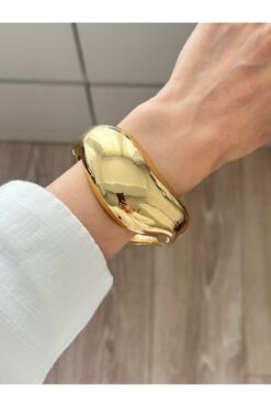 YOUES JEWELRY Kalın Kelepçe Bilezik Ayarlanabilir Bileklik Unisex Gold