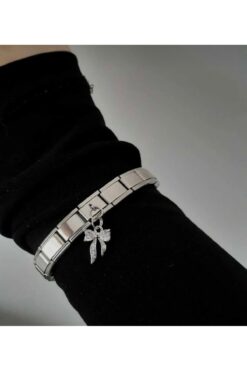 kubotique Çelik Taşlı Kurdele Fiyonk Italyan Charm Bileklik 19 Cm