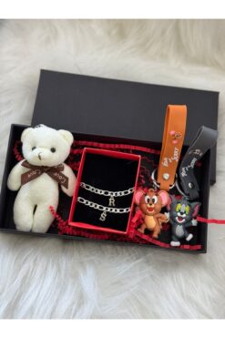 Hediyedukkani Çelik 2 Adet Harfli Sevgili Kalpli , Çift , Arkadaş , Bilekliği ,ayıcık , Tom Jerry Hediye Paketi